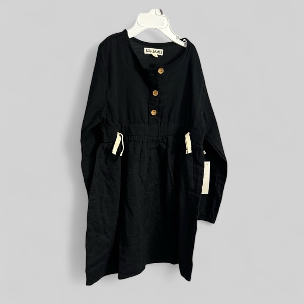 Little James NEW minimalist black preppy mid length dress girls size 6-7